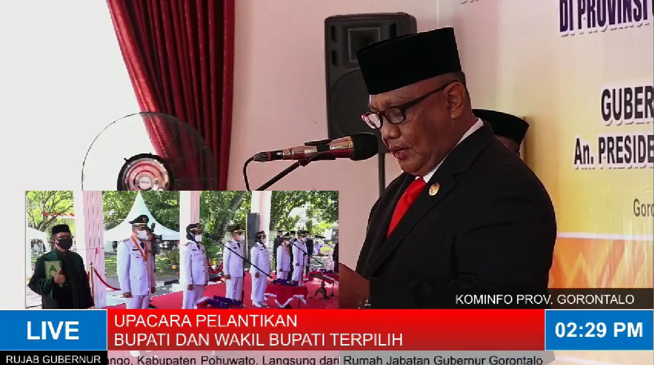 Gubernur Gorontalo Lantik Bupati dan Wakil Bupati Tiga Kabupaten