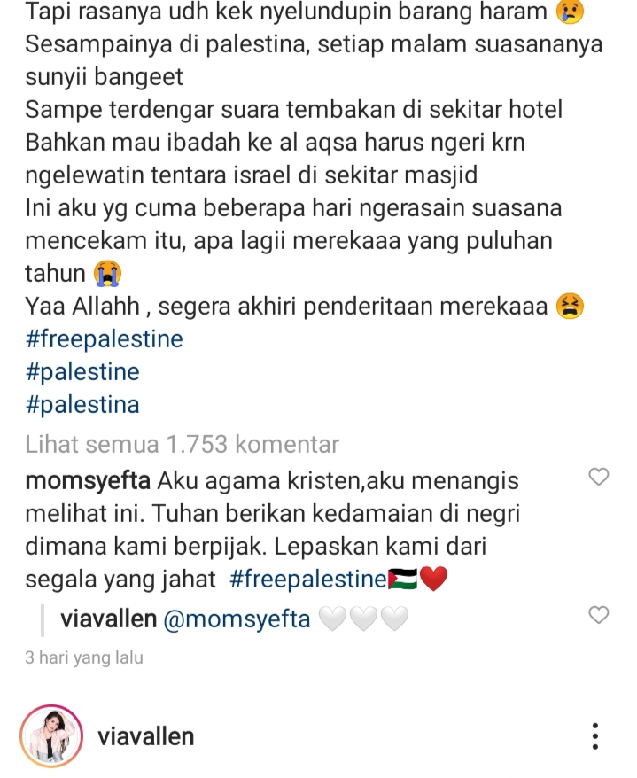 Artis Via Vallen Kirim Doa dan Ungkap Mencekamnya Saat Tinggal di Palestina