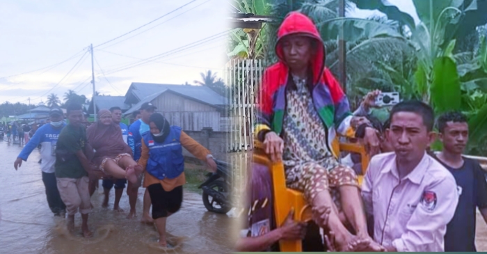 Proses evakuasi warga lanjut usia Terdampak banjir di Kecamatan Dengilo dan Paguat (Foto : Istimewa)