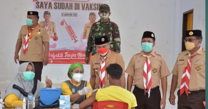 Bupati Saipul Tinjau Langsung Vaksinasi Pada Apel Besar Hari Pramuka ke-60