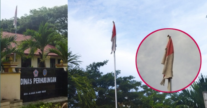 Miris, Bendera Kusam Luput Dari Perhatian Berkibar di Kantor Dishub Pohuwato