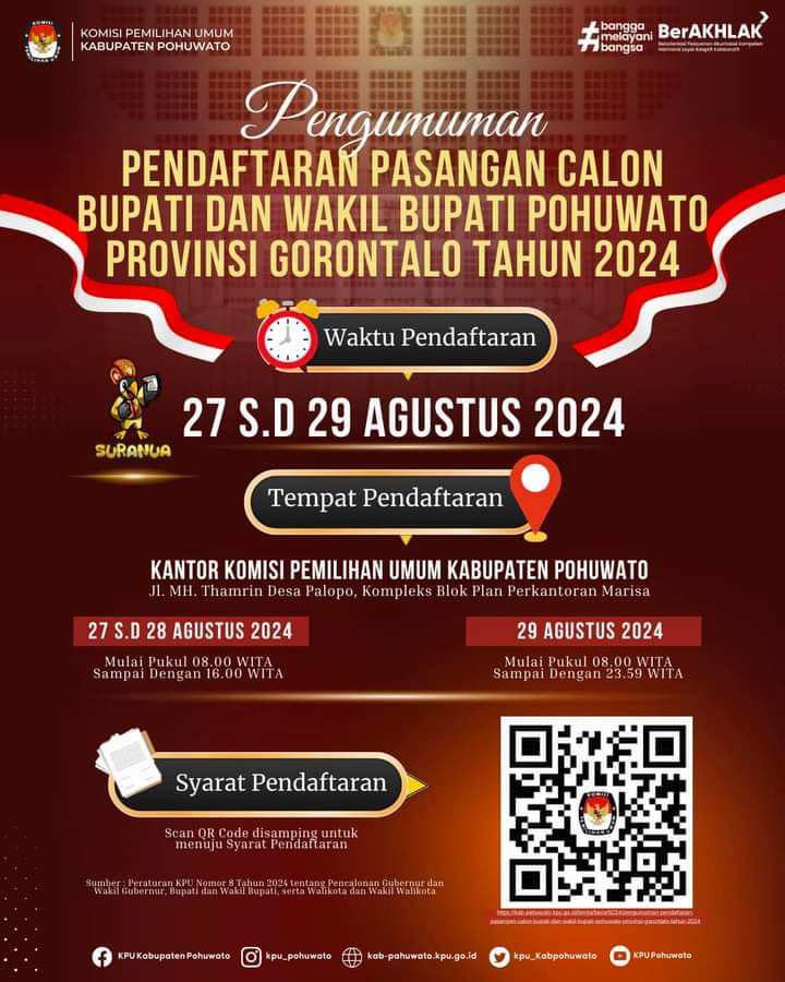 KPU Pohuwato Kembali Umumkan Pendaftaran Calon Bupati dan Wakil Bupati Pohuwato 2024