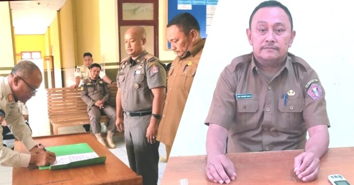 Proses Serah Terima Jabatan Kabid Trantibum Satpol PP Pohuwato (kiri) / Kabid Trantibum, Abdul Wahab Kadai (kanan). (Foto : Istimewa)