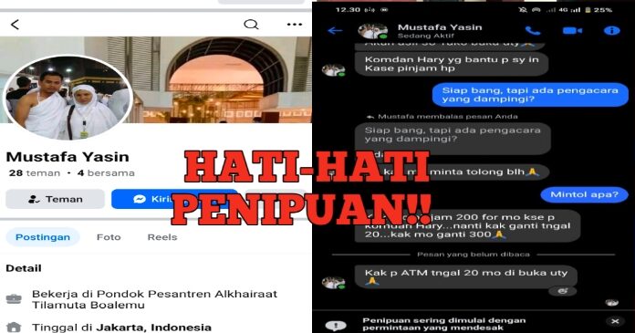 Hati-hati Penipuan! Dalil Pinjam Uang, Akun Fb Atas Nama Mustafa Yasin Mulai Disalahgunakan