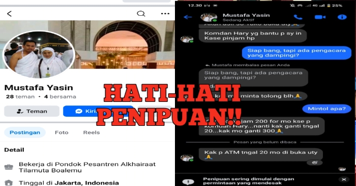 Hati-hati Penipuan! Dalil Pinjam Uang, Akun Fb Atas Nama Mustafa Yasin Mulai Disalahgunakan